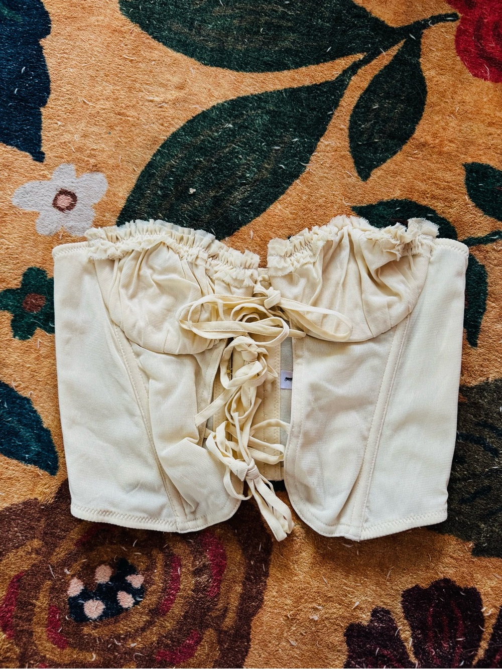 Out from under urban outfitters creme lace up corset crop top